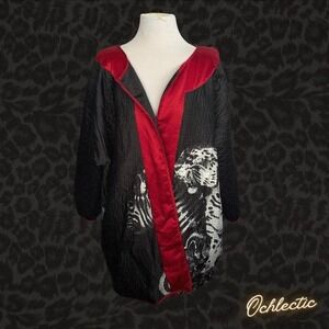 Very Vollbrach Black & red vintage kimono with tiger and zebra print